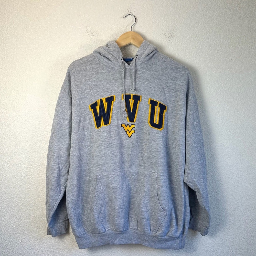 Y2K WVU West Virginia UniversityHoodie Mens M Gray Good Pullover College